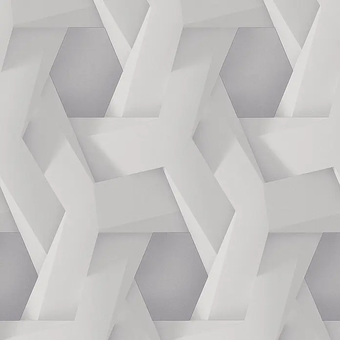 Profhome Vliestapete Heißgeprägte Vliestapete Grafisch grau - Grafisch, 10.050 x 530 mm - Weiße 3D-Geometrie-Muster-Tapete mit vertieften grauen Sechsecken, für ein strukturiertes, modernes Design.
