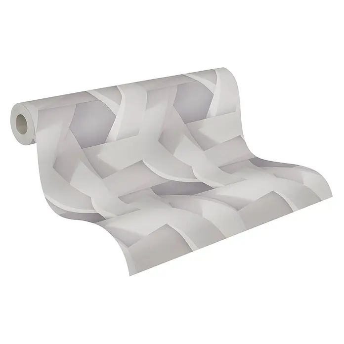 Profhome Vliestapete Heißgeprägte Vliestapete Grafisch grau - Grafisch, 10.050 x 530 mm - Rolle weißgraue Tapete mit modernem geometrischem 3D-Muster.