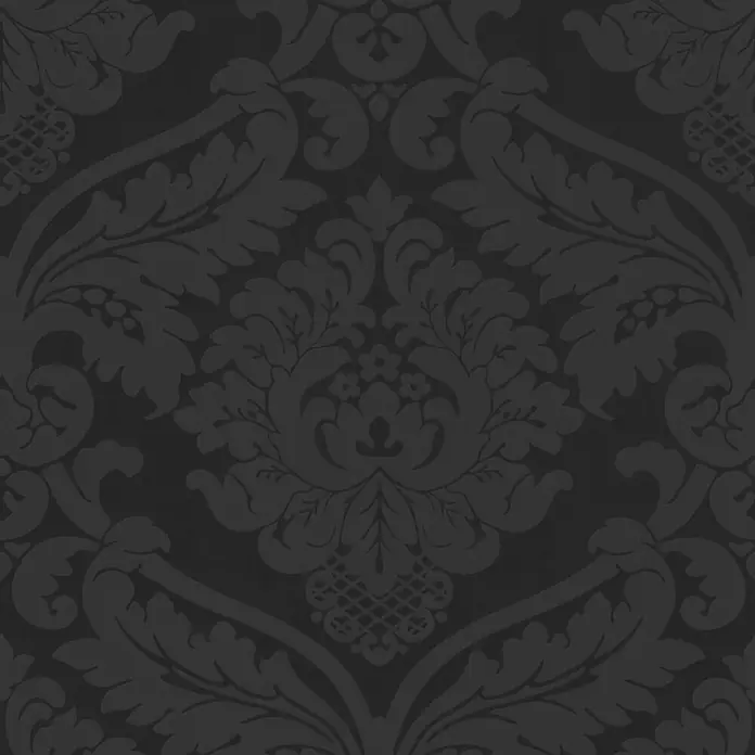 Profhome Vinyltapete Strukturtapete Ornament in schwarz - Ornament, L x B: 10.050 x 530 mm - Monochromes dunkelgraues Damastmuster, ornamentales Blumenmuster.