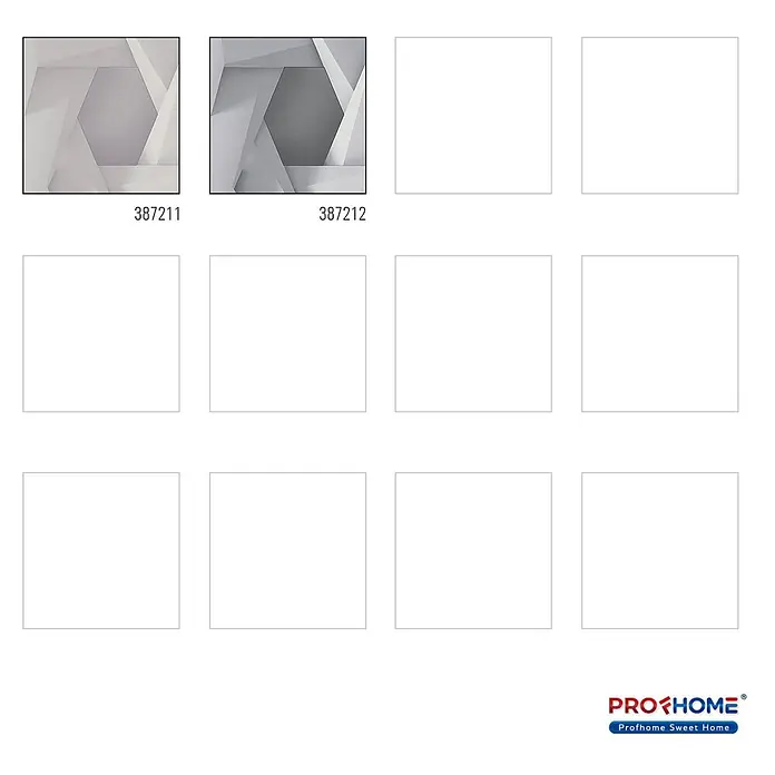 Profhome Vliestapete Heißgeprägte Vliestapete Grafisch grau - Grafisch, 10.050 x 530 mm - Zwei quadratische Fliesen mit abstraktem, geometrischem Schichtdesign, eine hellgrau und eine dunkelgrau.