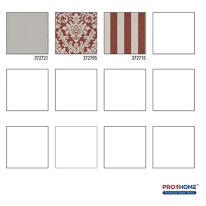 Profhome Vliestapete Vliestapete Uni grau - Uni, 10.050 x 530 mm - Drei Tapetenmuster: hellgrau strukturiert, rotbraun Damast, rotbraun-weiß gestreift.
