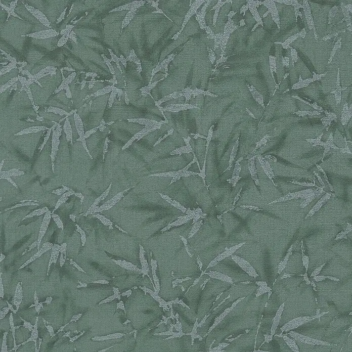 Profhome Vliestapete Heißgeprägte Vliestapete Ton-In-Ton, Floral, Textiloptik in grün - patina-grünplatin, 10.050 x 530 mm - Dunkelgrüner strukturierter Stoff mit dezentem silbernem Bambusblattmuster.