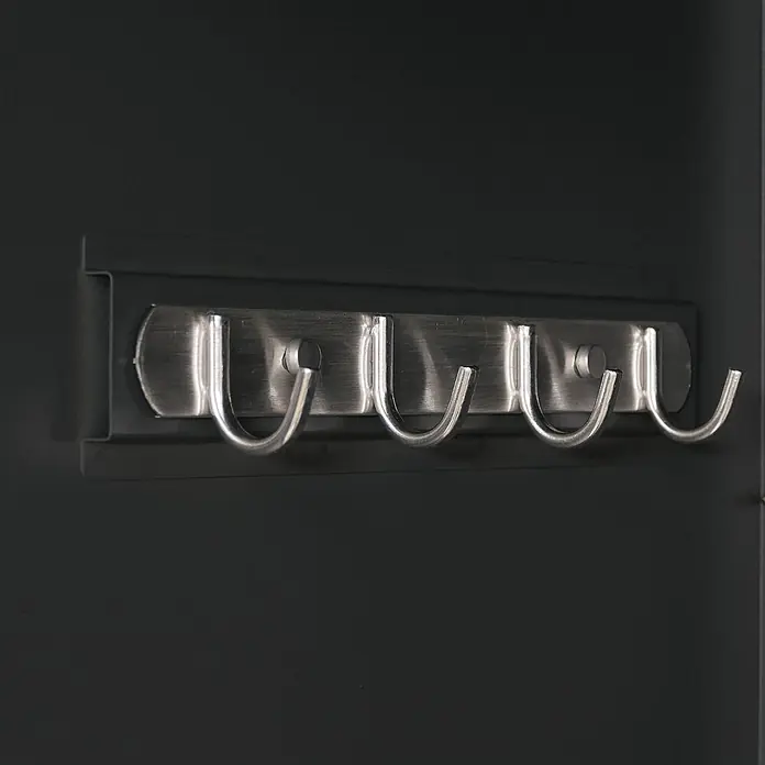 Proregal Fahrradgarage 2er abschließbar - 125 x 158 x 213 cm, Grau - Hakenleiste aus gebürstetem Metall mit fünf silbernen Haken.
