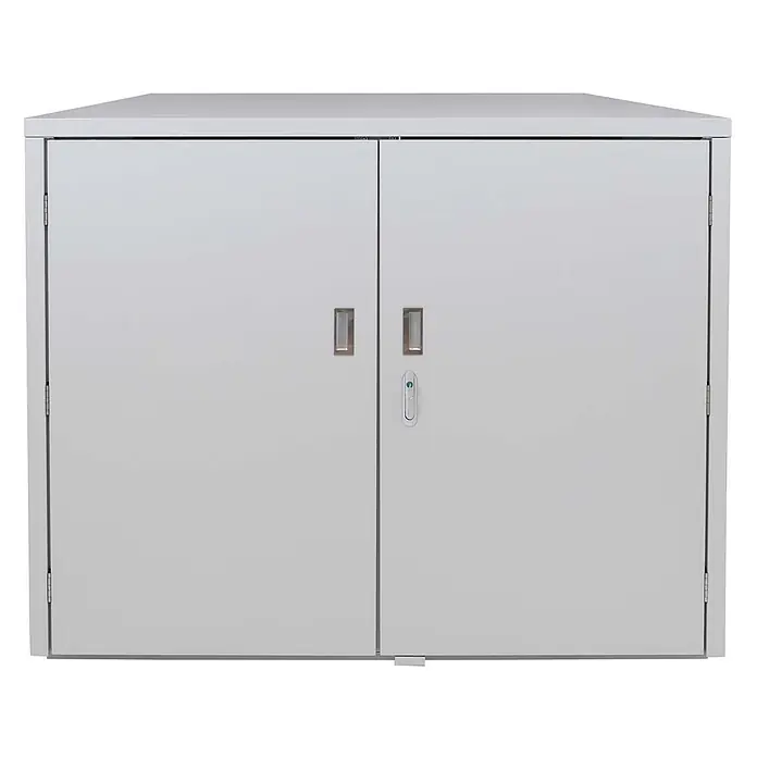 Proregal Fahrradgarage 3er abschließbar verzinkter Stahl - 208 x 148 x 124 cm, Grau - Heller grauer Metallschrank mit zwei Türen und rechteckigen Griffen, mit zentralem Schloss.