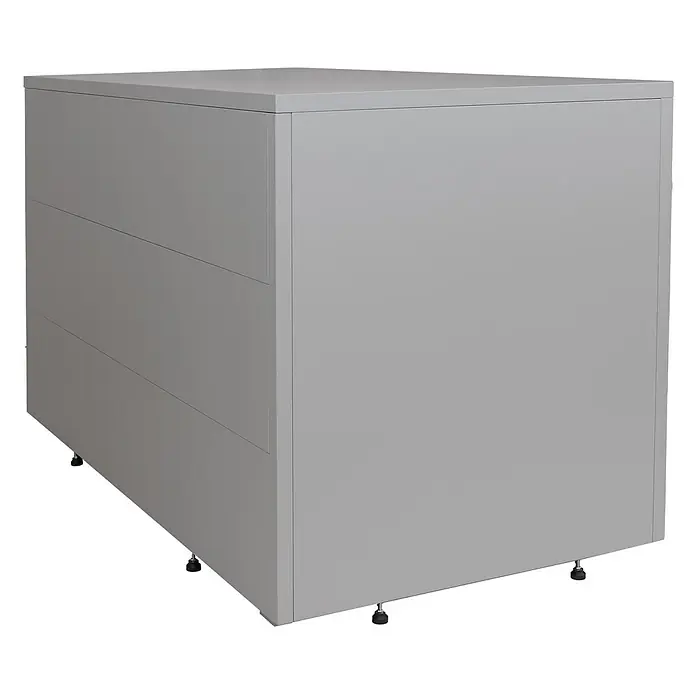 Proregal Fahrradgarage 2er abschließbar verzinkter Stahl - 208 x 113 x 123 cm, Grau - Heller, grauer, rechteckiger Aufbewahrungsschrank mit mehreren Schubladen und kleinen schwarzen Füßen.