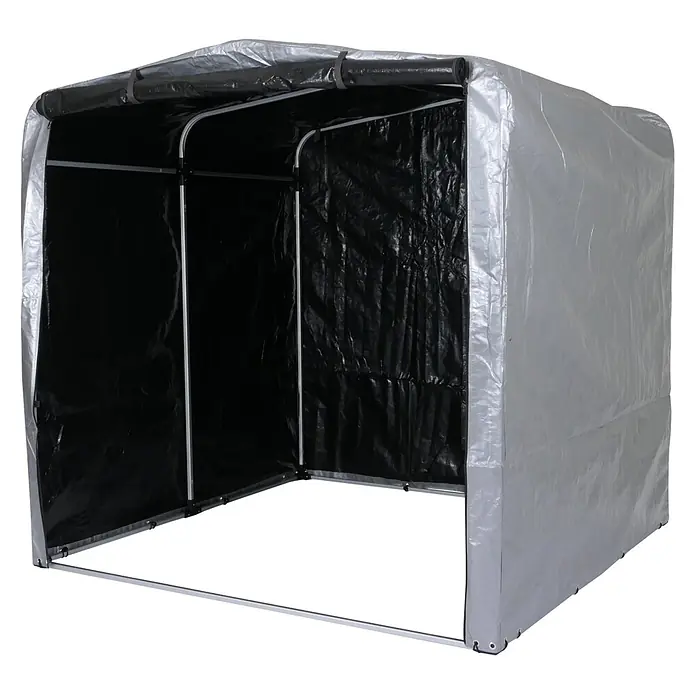 Proregal Fahrradgarage UV-Schutz wasserfest - Kunststoff, Silber - Silber-graues, tragbares Schutzdach mit schwarzer Innenverkleidung und Metallrahmen.
