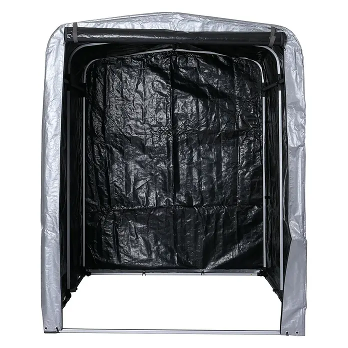 Proregal Fahrradgarage UV-Schutz wasserfest - Kunststoff, Silber - Silbernes portables Zelt mit schwarzer Rückwand, strapazierfähigem Planendach und stabilem Metallrahmen.