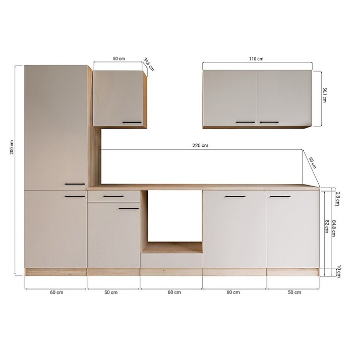 Respekta Merle Küchenleerblock (Breite: 280 cm, Kaschmir, Ohne Elektrogeräte) | BAUHAUS