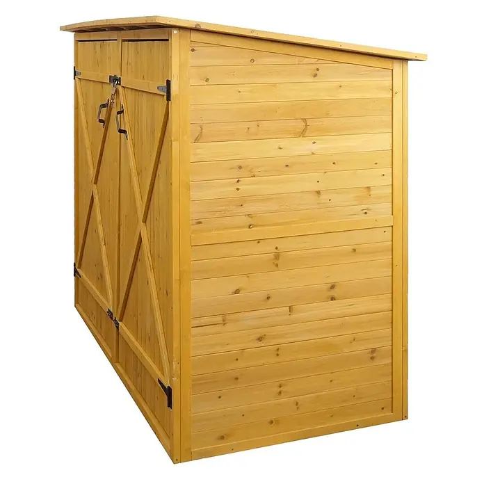 Proregal Fahrradgarage 1er abschließbar - Holz, Braun - Natürlicher Holzschuppen mit Doppeltüren und Pultdach.
