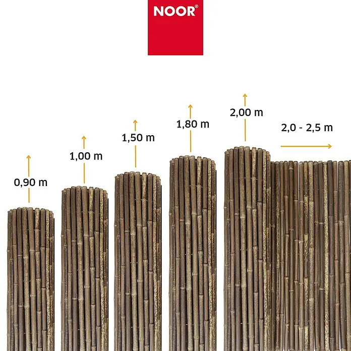 NOOR Sichtschutzelement BLACK EDITION Bambusmatte - Naturmaterialien, Schwarz - Natürlicher Bambuszaun in verschiedenen Höhen von 0,90m bis 2,00m und Längen bis 2,5m.