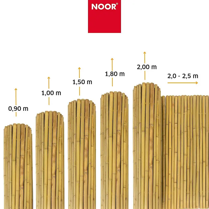 NOOR Sichtschutzelement DELUXE Bambusmatte - Naturmaterialien, Natur - Natürlicher Bambus-Sichtschutz, erhältlich in Höhen von 0,90m bis 2,00m und einer Breite von 2,0-2,5m.