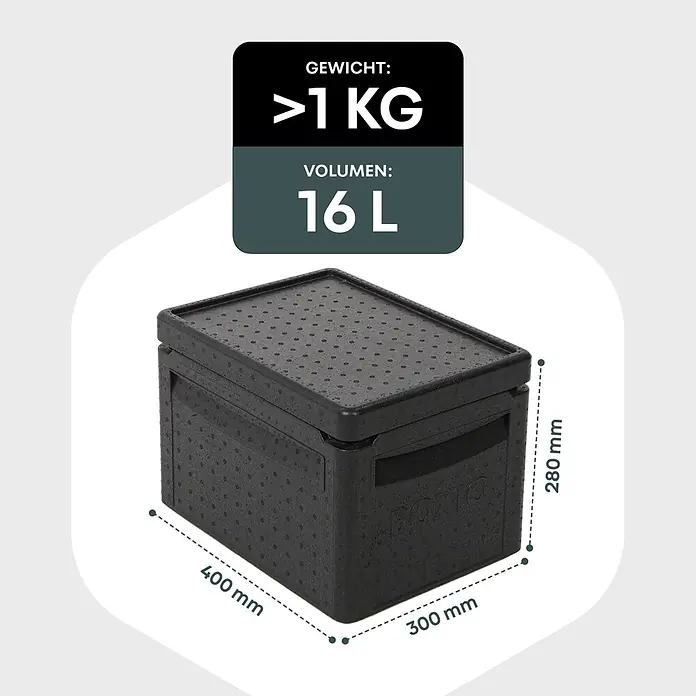 Boxio Kühlbox Cool - Schwarz, 16 l, 1 -tlg. - Schwarze, texturierte Isolierbox mit Deckel, 400x300x280mm, 16L Volumen, Gewicht über 1kg.