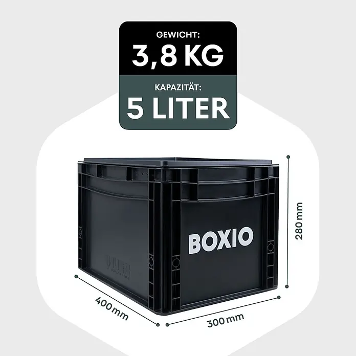 Boxio Campingwaschbecken Wash - 40 x 30 x 28 cm, 1 -tlg. - Schwarze BOXIO Aufbewahrungsbox, 3,8 kg Gewicht, 5 Liter Fassungsvermögen. Maße: 400x300x280 mm.