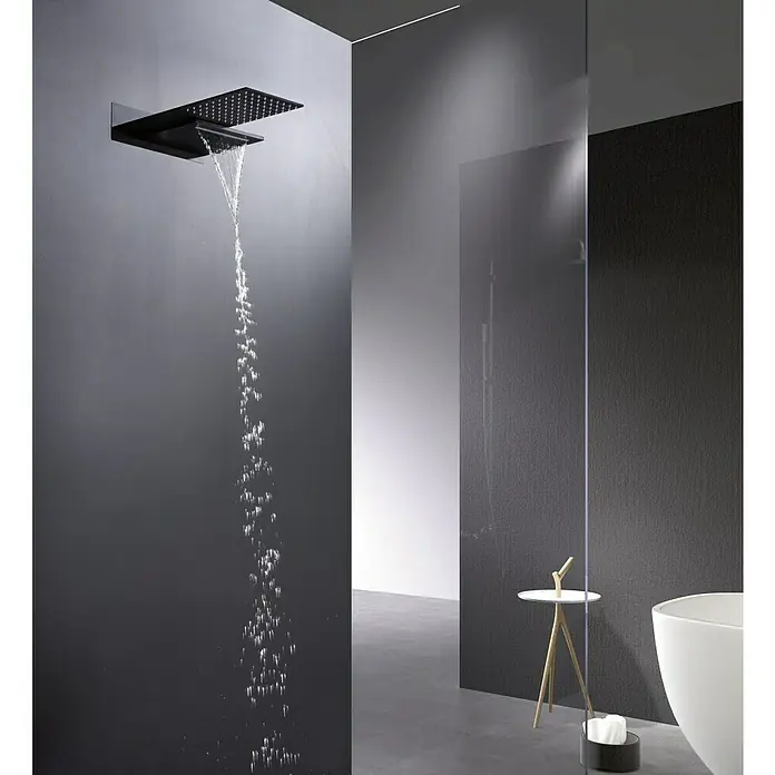 Imex Sistema de ducha empotrado Rodas - Negro - Moderna grifería de baño con cabezal de ducha tipo cascada, diseño minimalista para una experiencia de ducha lujosa.