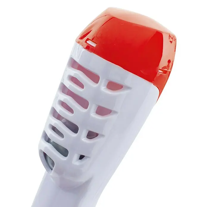 Seac Sub Máscara de Snorkel Fun Junior - XS/S, Plástico, Azul/Blanco - Primer plano de un esnórquel con punta roja y aberturas blancas, ideal para deportes acuáticos y exploraciones submarinas.