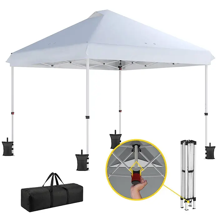 Outsunny Faltpavillon - Farbe Dach: Weiß - Weißes Pop-up-Pavillon mit Sandsackgewichten und Tragetasche, mit Easy-Lock-System und gefaltetem, tragbarem Gestell.