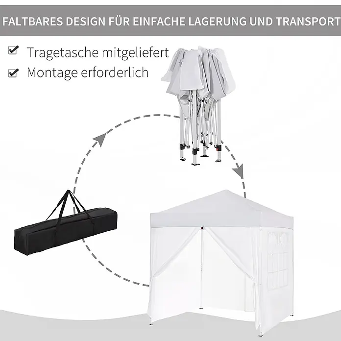 Outsunny Faltpavillon - B x T: 2 m x 200 cm, Farbe Dach: Weiß - Faltbarer weißer Pavillon und schwarze Tragetasche zur einfachen Lagerung und Transport.