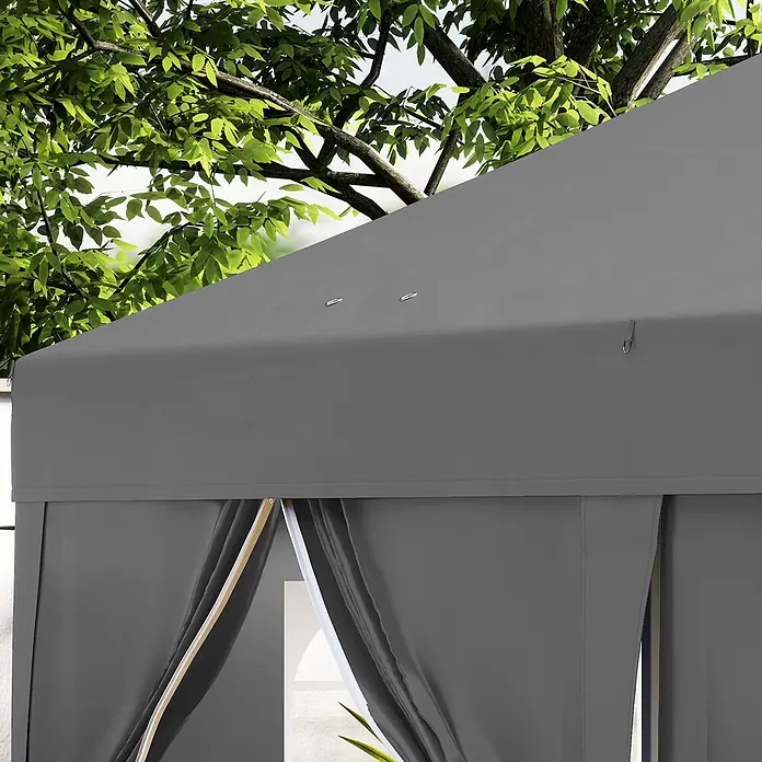 Outsunny Faltpavillon - Farbe Dach: Schwarz - Grauer Outdoor-Pavillon mit Seitenwänden.
