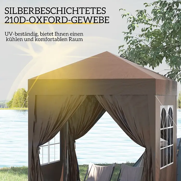 Outsunny Faltpavillon - B x T: 2 m x 200 cm, Farbe Dach: Braun - Brauner Pavillon aus silberbeschichtetem 210D-Oxford-Gewebe, UV-beständig und komfortabel für den Außenbereich.