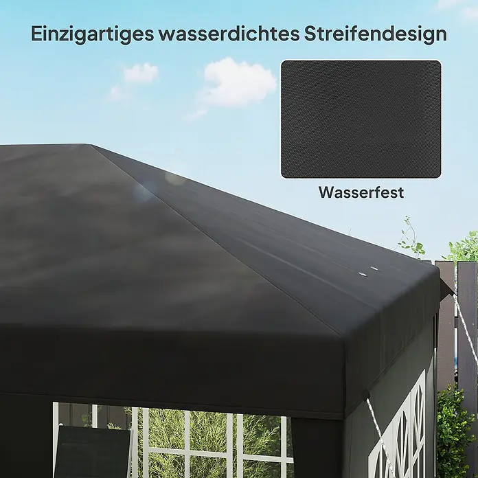 Outsunny Faltpavillon - Farbe Dach: Schwarz - Dunkelgraues wasserdichtes Pavillondach mit strukturierter Oberfläche vor blauem Himmel.