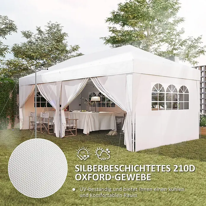 Outsunny Faltpavillon - Farbe Dach: Weiß - Weißer Gartenpavillon aus silberbeschichtetem 210D Oxford-Gewebe, UV-beständig für kühlen Komfort.