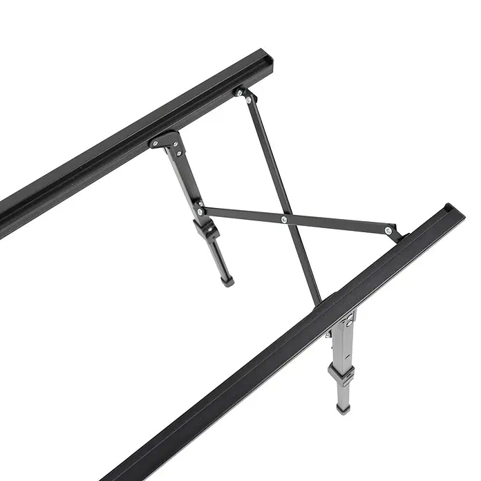 Boxio Campingtisch - L x B x H: 90 x 21 x 11,5 cm, Aluminium - Schwarzes Metallgestell mit verstellbaren Beinen, wahrscheinlich für einen Klapptisch oder Leinwandständer.