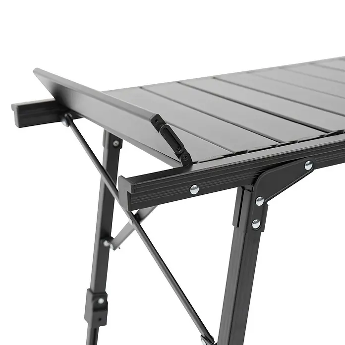 Boxio Campingtisch - L x B x H: 90 x 21 x 11,5 cm, Aluminium - Faltbarer dunkelgrauer Aluminium-Campingtisch mit Lamellenplatte und schwarzen Stützbeinen.