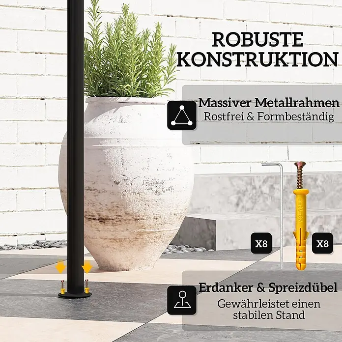 Outsunny Grillpavillon - Farbe Gestell: Schwarz, Metall - Schwarzer Metallsockel mit gelben Spreizdübeln und Schrauben verankert, für stabilen Stand. Inklusive Inbusschlüssel.
