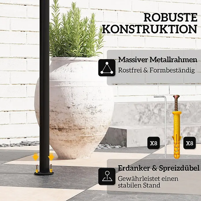 Outsunny Grillpavillon - Farbe Gestell: Grau, Metall - Schwarzer Metallrahmen mit Erdankern und Spreizdübeln für robuste, stabile und rostfreie Konstruktion.
