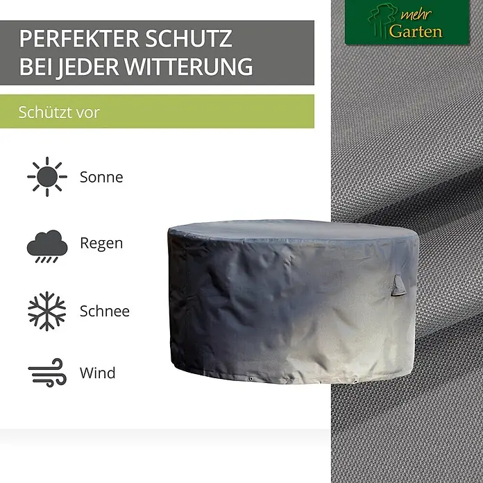 Mehr Garten Gartentisch-Schutzhülle - Grau - Graue runde Gartenmöbelabdeckung, perfekter Schutz vor Sonne, Regen, Schnee und Wind.