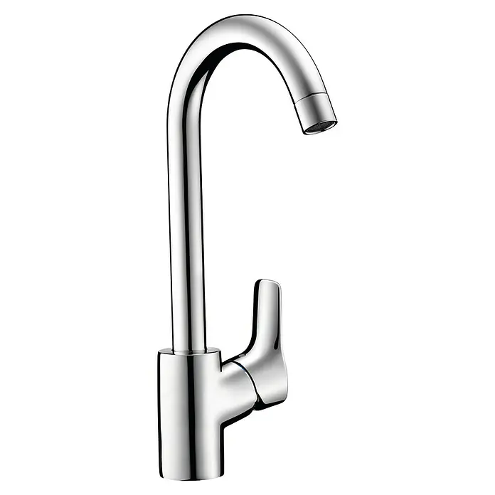 Hansgrohe MySport Spültischarmatur L - Chrom, Glänzend - Eine glänzende, hohe Armatur in Chrom mit einem gebogenen Auslauf und einem einzelnen Griff.