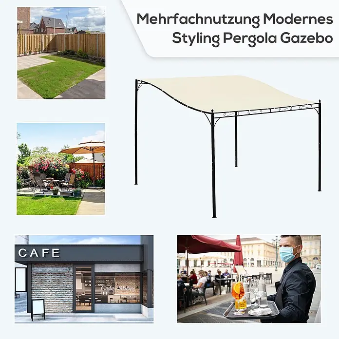 Outsunny Pergola - Farbe Gestell: Schwarz, Metall - Moderne beige Vordach-Pergola mit schwarzem Metallrahmen, vielseitig einsetzbar im Außenbereich.