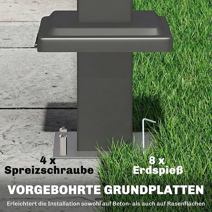 Outsunny Grillpavillon - Farbe Gestell: Dunkelgrau, Metall - Dunkelgraue vorgebohrte Grundplatte mit 4 Spreizschrauben und 8 Erdspießen zur einfachen Montage auf Beton und Rasen.