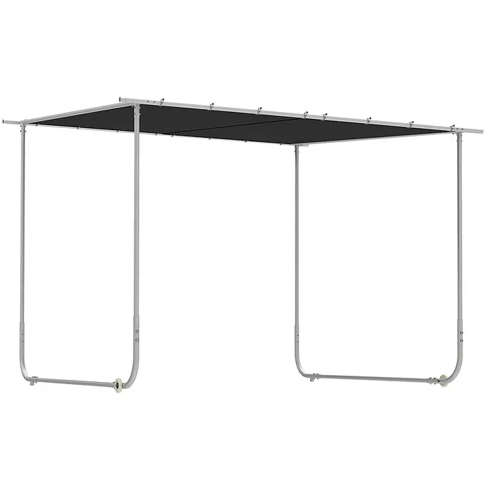 Outsunny Pergola - Farbe Gestell: Grau, Stahl - Silberfarbenes Metallgestell mit schwarzem Stoffdach, das eine tragbare Schattenstruktur bildet.