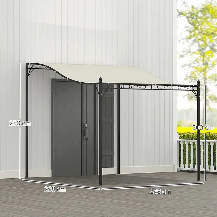 Outsunny Pergola - Farbe Gestell: Schwarz, Metall - Schwarze Metall-Pergola mit cremefarbenem Dach, Maße 250cm (H), 200cm (H), 298cm (B), 248cm (T).