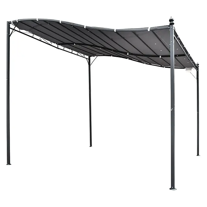 Outsunny Pergola - Farbe Gestell: Schwarz, Metall - Dunkelgraue Metallpergola mit ausziehbarer Stoffüberdachung als Sonnenschutz.