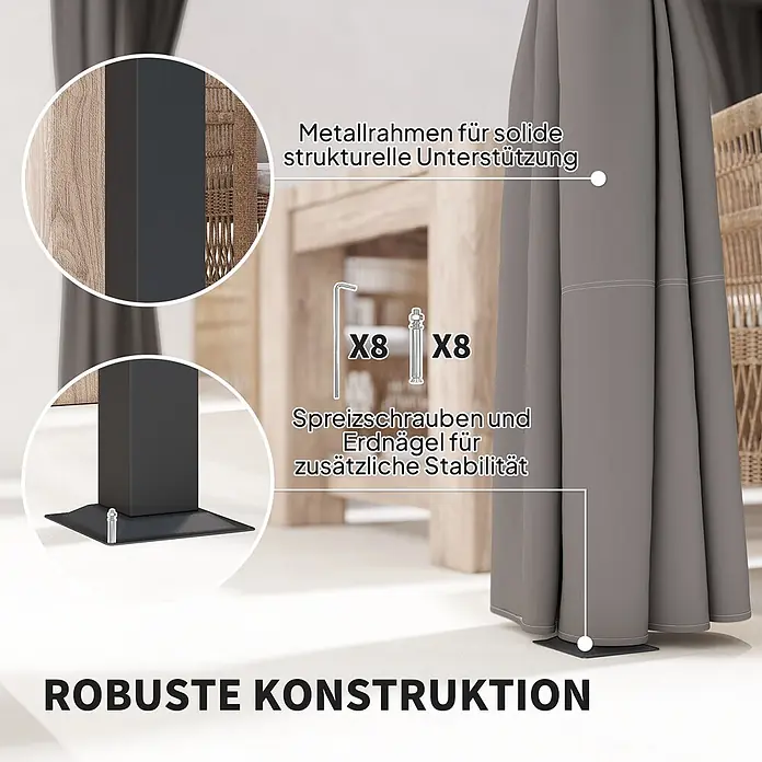Outsunny Pergola - Farbe Gestell: Schwarz, Metall - Metallrahmen mit Spreizschrauben und Erdnägeln für robuste, stabile Konstruktion.