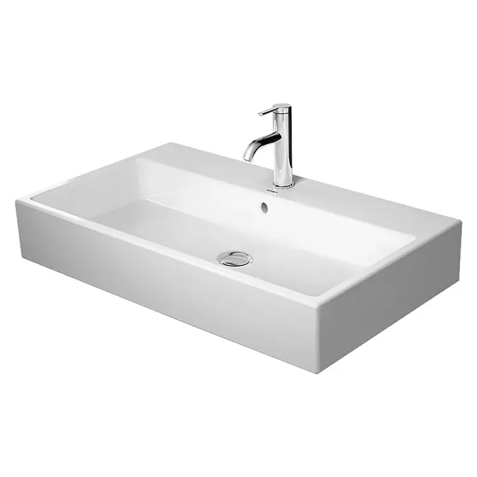 Duravit Vero Air Waschtisch - 80 x 47 cm, Ohne Spezialglasur, Hahnloch: Mitte, Mit Überlauf, Weiß, Ungeschliffen - Moderne rechteckige Keramik Waschbecken mit Armatur, ideal für Badezimmer. Stilvolles Design und hochwertige Verarbeitung.
