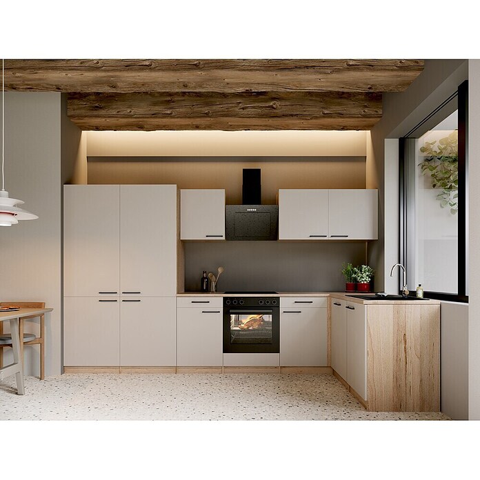Respekta Winkelküche Merle (B x L: 340 x 172 cm, Kaschmir, Mit Elektrogeräten, Mit Schräghaube) | BAUHAUS
