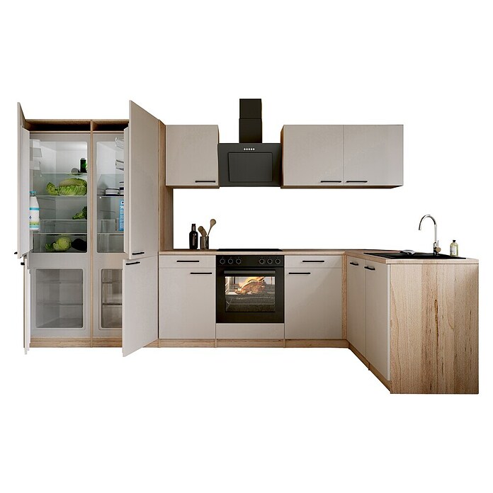 Respekta Winkelküche Merle (B x L: 340 x 172 cm, Kaschmir, Mit Elektrogeräten, Mit Schräghaube) | BAUHAUS