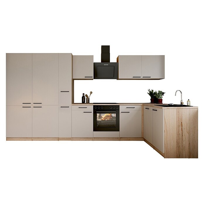 Respekta Winkelküche Merle (B x L: 370 x 172 cm, Kaschmir, Mit Elektrogeräten, Mit Schräghaube) | BAUHAUS