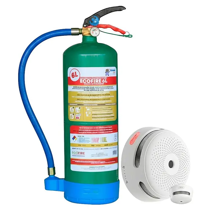 Simonrack Ecofire Extintor de incendios + detector de humos Basic - 6 l - Vista frontal
