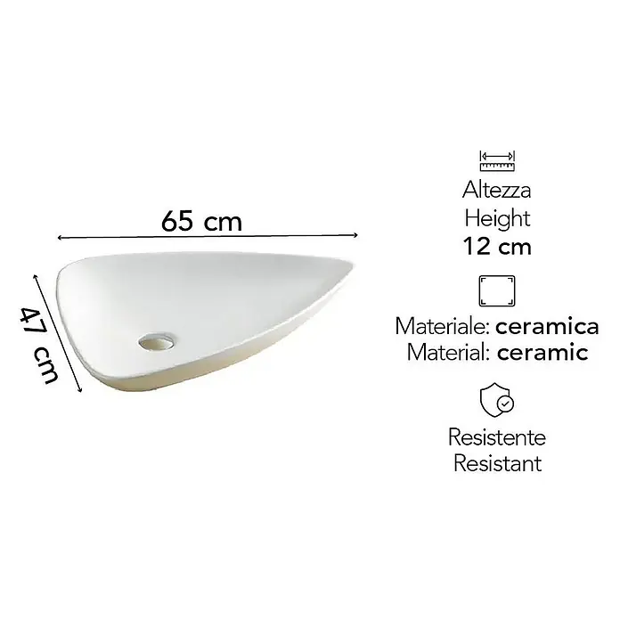 Kiamami Valentina Aufsatzwaschbecken - 47 x 65 cm, Weiß - Weißes Keramik-Aufsatzwaschbecken, 65x47 cm, 12 cm hoch.