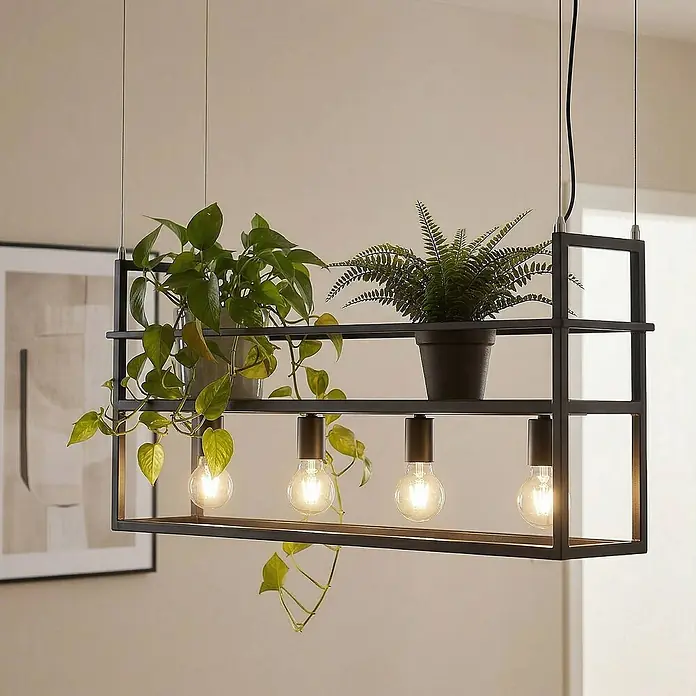 Lindby Pendelleuchte Grisela - L x B x H: 101,5 x 20 x 41 cm, Schwarz matt, E27