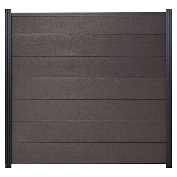 GartenLand Steckzaun-Element WPC Zaun Ameland Ohne Pfosten Ohne Abschlussleiste - B x H: 180 x 180 cm, Anthrazit, Verbundwerkstoff - Dunkelbraunes Zaunfeld aus Verbundwerkstoff mit horizontalen Lamellen und schwarzem Rahmen.