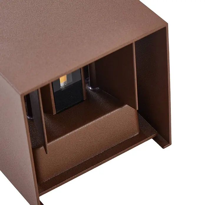 Lindby Außenwandleuchte Nivar - braun / rost, IP54 - Braune, strukturierte rechteckige LED-Außenwandleuchte.
