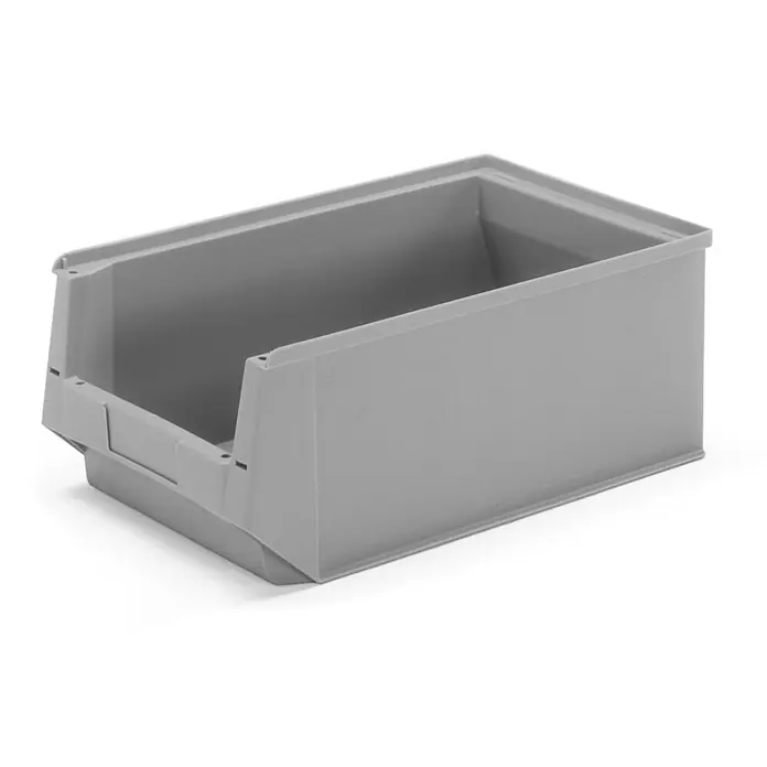 Fetra Aufbewahrungskiste Sichtlagerkästen grau 500/450x310x200 -  - Graue, stapelbare Kunststoff-Sichtlagerbox mit offener Vorderseite für einfachen Zugriff.