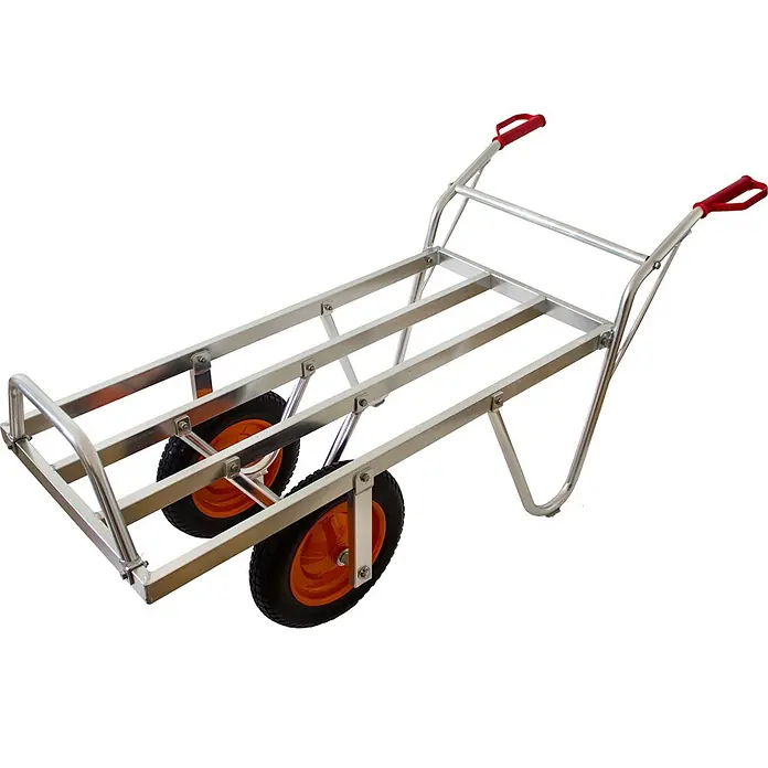 Pro-Bau-Tec Sackkarre Aluminium Schweizer Karre mit pannensicheren PU-Rädern Tragkraft 200kg - Stahl, Traglast: 200 kg - Zweirädriger Aluminium-Transportwagen mit roten Griffen und orangen Rädern.