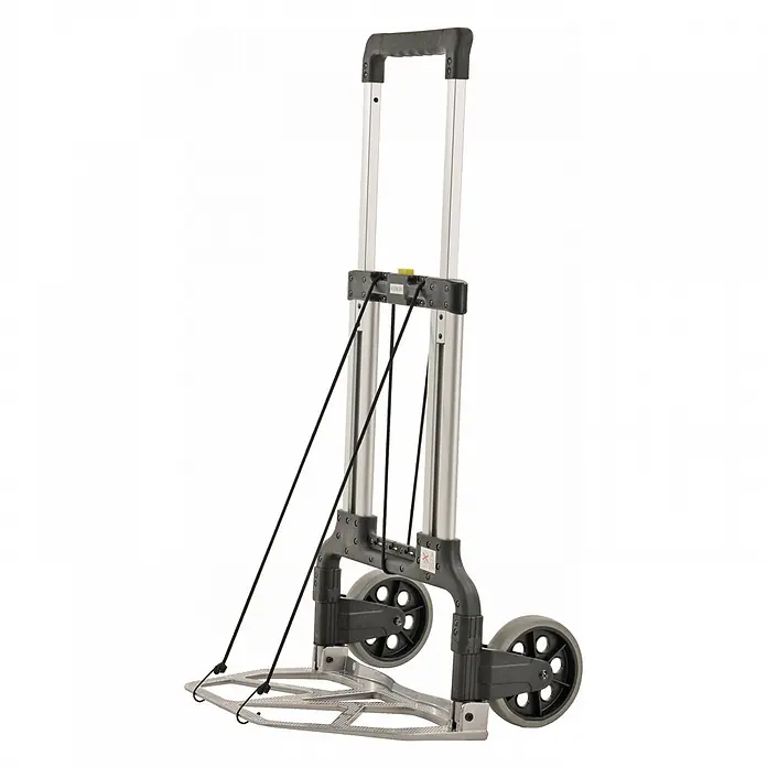 Kongamek Sackkarre Gepäck- und Sackkarre klappbar 570x540x1090mm 125kg Tragkraft - Traglast: 125 kg - Klappbarer Aluminium-Sackkarre mit schwarzem Griff, schwarzen Spanngurten und grauen Rädern.