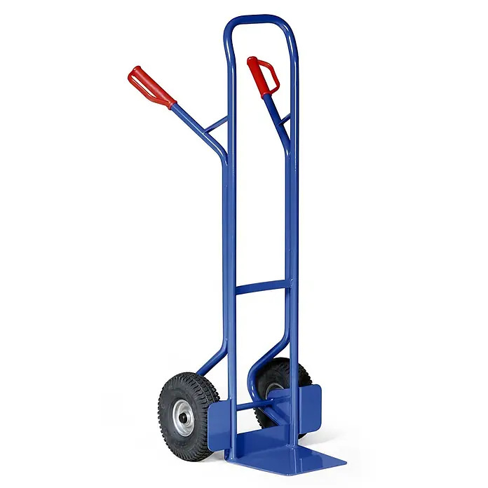 Bako Protaurus Sackkarre Protaurus Stahlrohr Sackkarre 350kg Traglast Rollenlager Luft 250x60mm - Traglast: 350 kg - Blauer Metall-Sackkarren mit roten ergonomischen Griffen und schwarzen Lufträdern zum Transportieren schwerer Gegenstände.